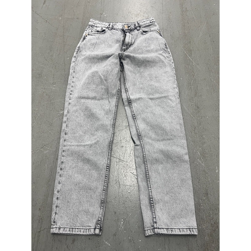 Zara Jeans Womens 4 Gray Denim Pockets Acid Wash Straight Leg Zip Fly Streetwear